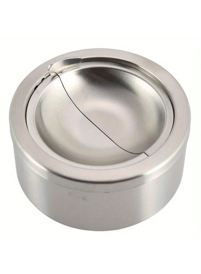 صينية سجائر فضية مقاومة للرياح من الفولاذ المقاوم للصدأ مع غطاء محمولة للسيارة والمنزل والهواء الطلق - Image 1