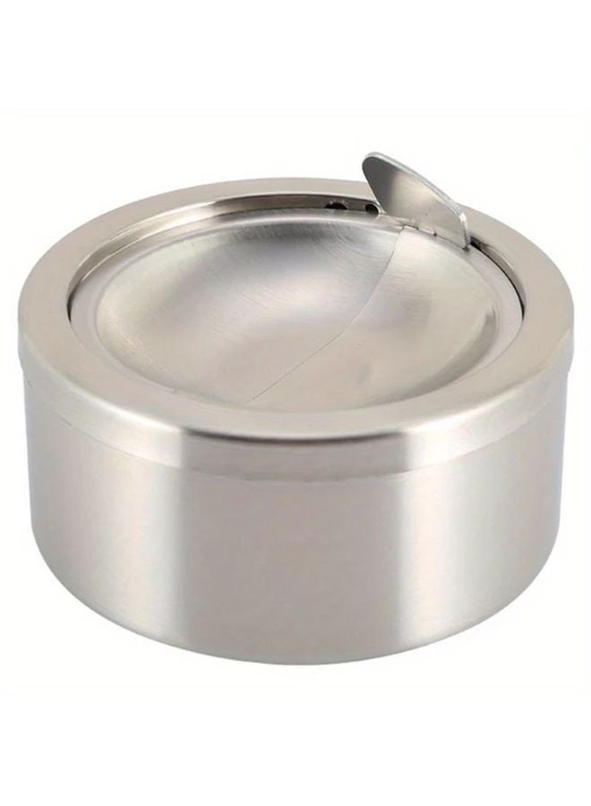 صينية سجائر فضية مقاومة للرياح من الفولاذ المقاوم للصدأ مع غطاء محمولة للسيارة والمنزل والهواء الطلق - Image 5