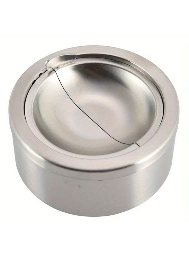 صينية سجائر فضية مقاومة للرياح من الفولاذ المقاوم للصدأ مع غطاء محمولة للسيارة والمنزل والهواء الطلق - Image 3