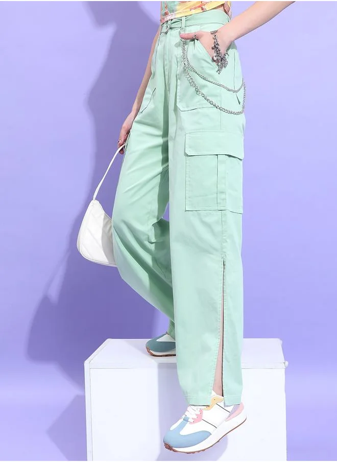 كيتش Solid Flared Side Slit Cargo Trouser by Styli
