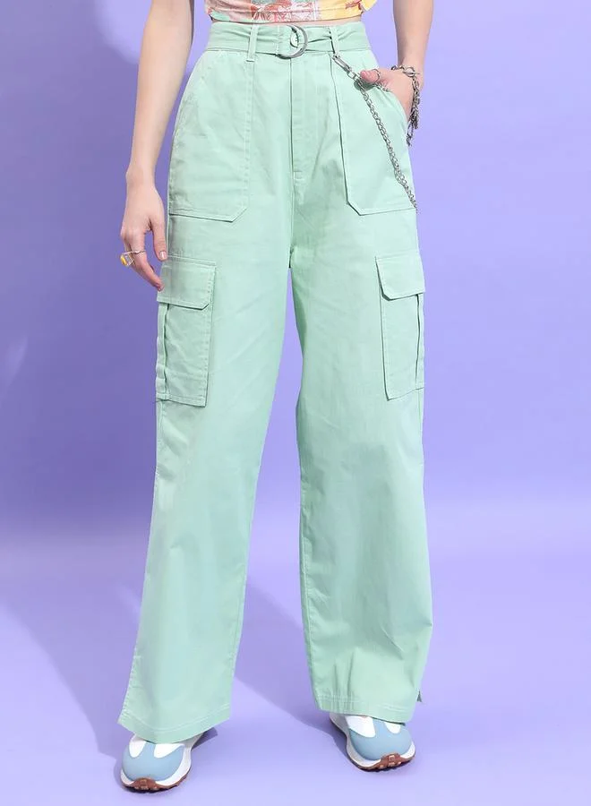 Ketch Ketch Solid Flared Side Slit Cargo Trouser