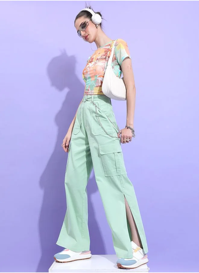 كيتش Solid Flared Side Slit Cargo Trouser by Styli