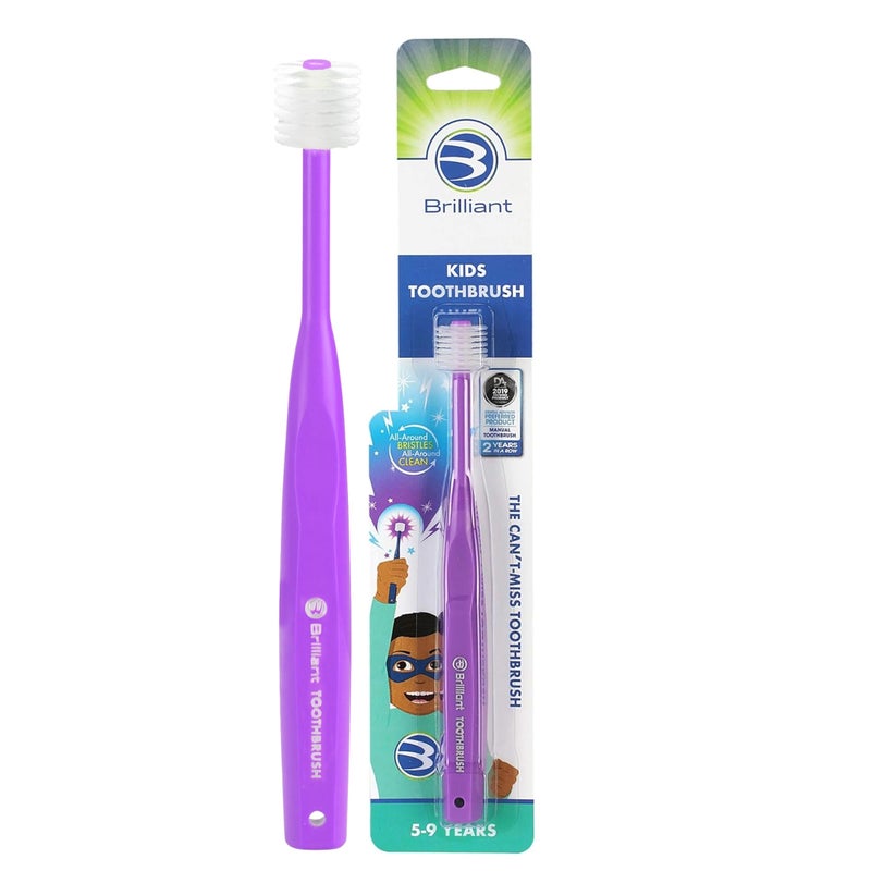 Brilliant Oral Care Kids Toothbrush with Soft Bristles and Round Head for a Child Approved Easy to Use AllAround Clean Mouth Ages 59 Years Purple 1 Pack - Image 3
