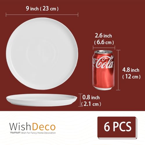 WishDeco White Dinner Plates Set of 6, Porcelain Salad Plates 9 Inch, Modern Kitchen Plate, Round Serving Dishes, Microwave and Dishwasher Safe, Scratch Resistant, Smooth Glaze - Image 3