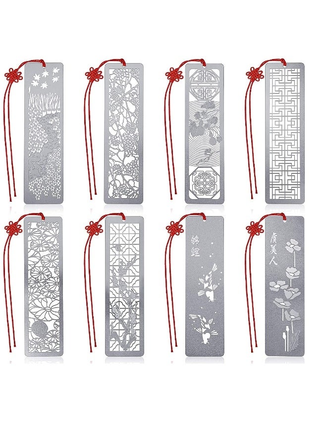 Metal Bookmarks Set, 8 Pcs Creative Chinese Style Exquisite Stainless Steel Hollow Metal Bookmark, Unique Metal Bookmarks for Book Lovers, Readers, Writers, Women, Men, for Book Reading Presents - Image 1
