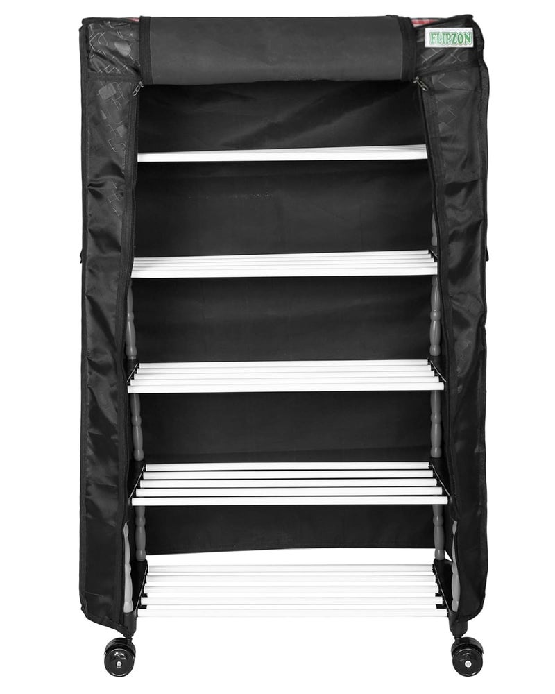 FLIPZON Multipurpose 5 ShelvesLayer Shoe Rack Organizer with Wheels and Dustproof Cover Portable Smart Storage Rack Organizer with Zip Cover Easy to Move Metal Plastic Multicolour - Image 4