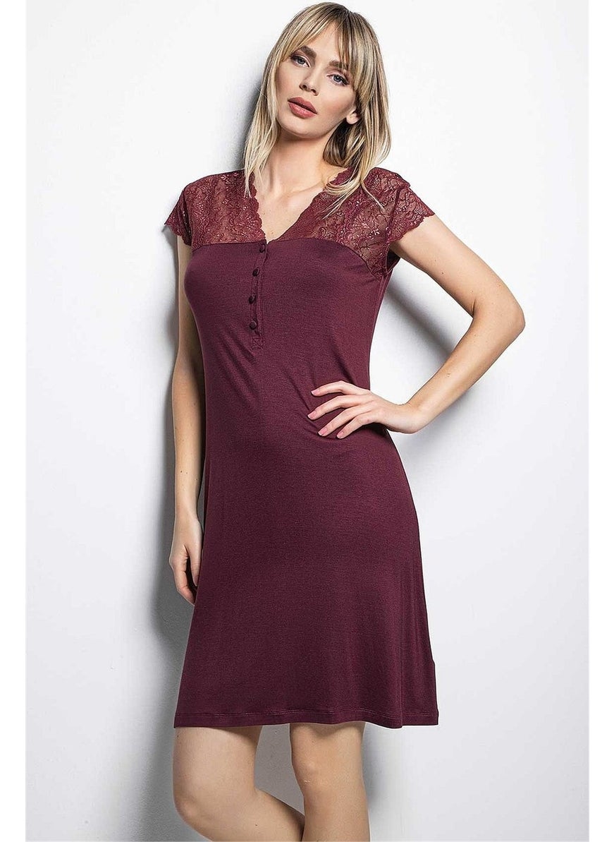 Monamise Women's Burgundy Short Sleeve Nightgown 19229  - Image 1