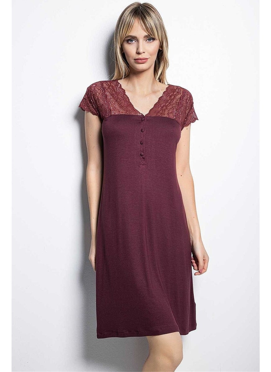 Monamise Women's Burgundy Short Sleeve Nightgown 19229  - Image 2