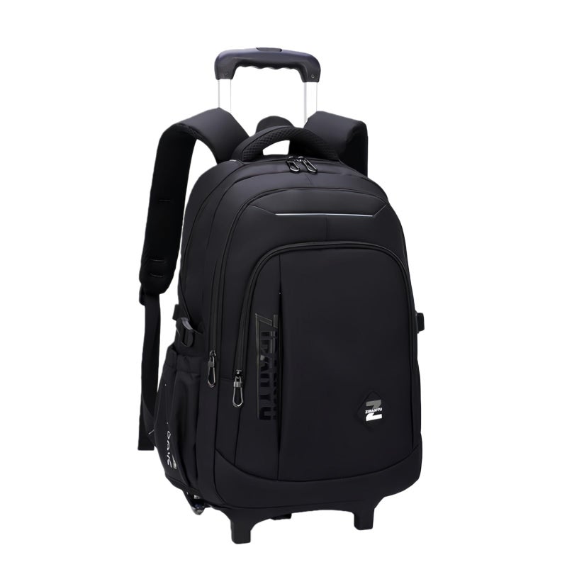 VIDOSCLA Black Kids Boys Rolling Backpack Teens Carry-on Luggage with Wheels Trolly BookBag for School-2 Wheels - Image 1