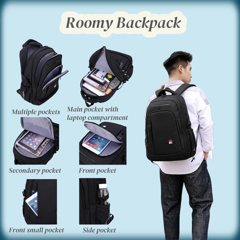 VIDOSCLA Black Kids Boys Rolling Backpack Teens Carry-on Luggage with Wheels Trolly BookBag for School-2 Wheels - Image 4