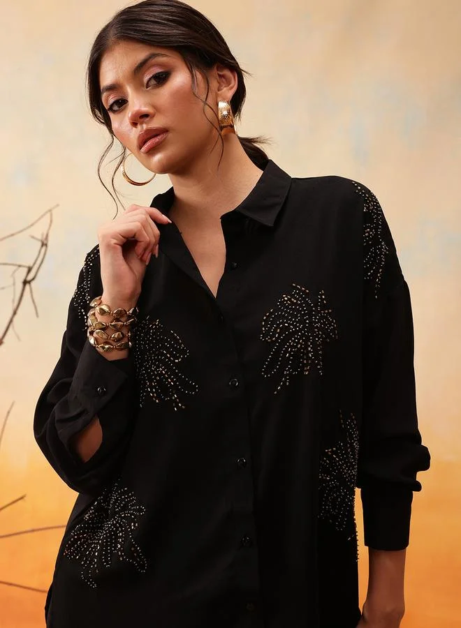 STREET 9 STREET 9 Black Beaded Longline Shirt and Trousers Co-Ords