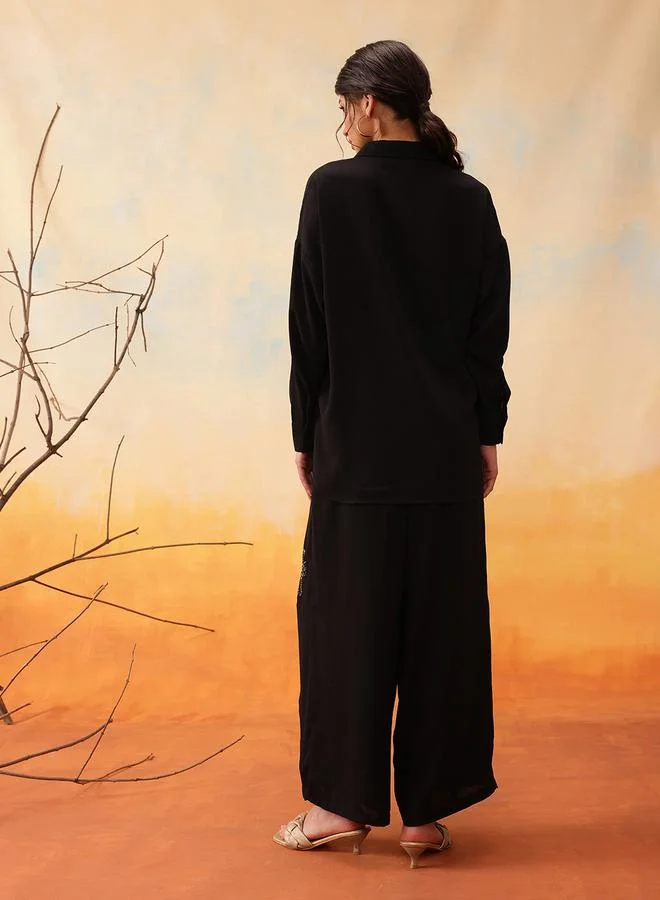 STREET 9 STREET 9 Black Beaded Longline Shirt and Trousers Co-Ords