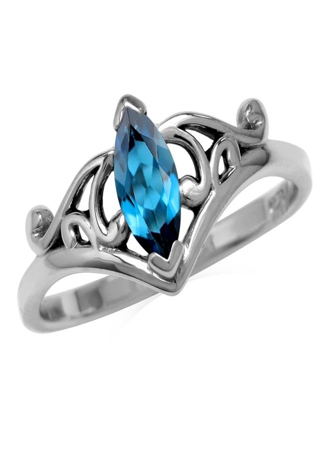Silvershake 8X4mm Genuine Marquise Shape London Blue Topaz 925 Sterling Silver Filigree Victorian Style Ring December Gemstone Birthstone Size 5.5 - Image 1