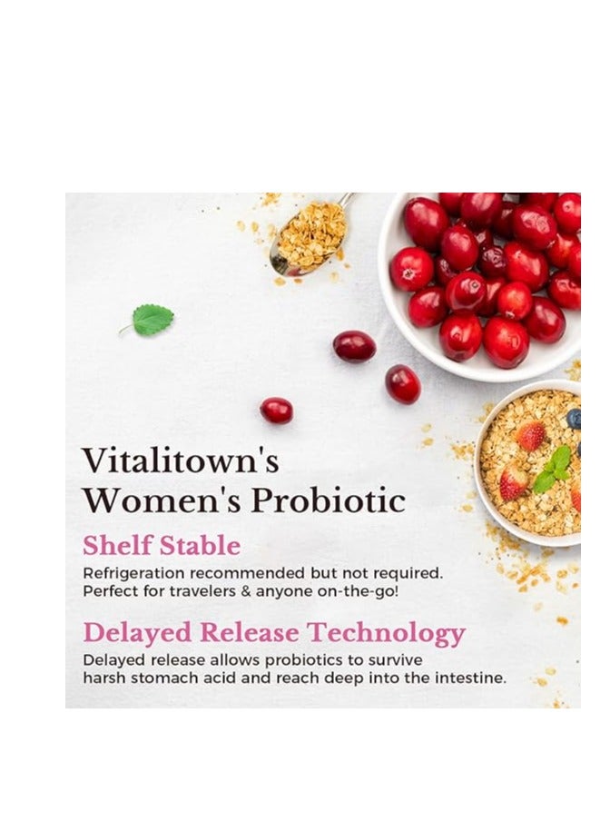 Vitalitown Women’s Probiotics, 120 Billion CFU, 30 Strains, with Prebiotics, Digestive Enzymes, and Cranberry for Digestive and Intimate Health, Vegan - 30 Capsules - Image 4