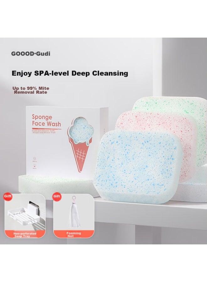 GOOOD Gudi Goood Thickened And Enlarged High-density Micro-particle Face Cleansing Pads, 3-pack, High-density Micro-particle Makeup Remover Sponge, Deep Cleansing, Soft And Gentle On Skin, Facial Cleansing Cotton - Image 1