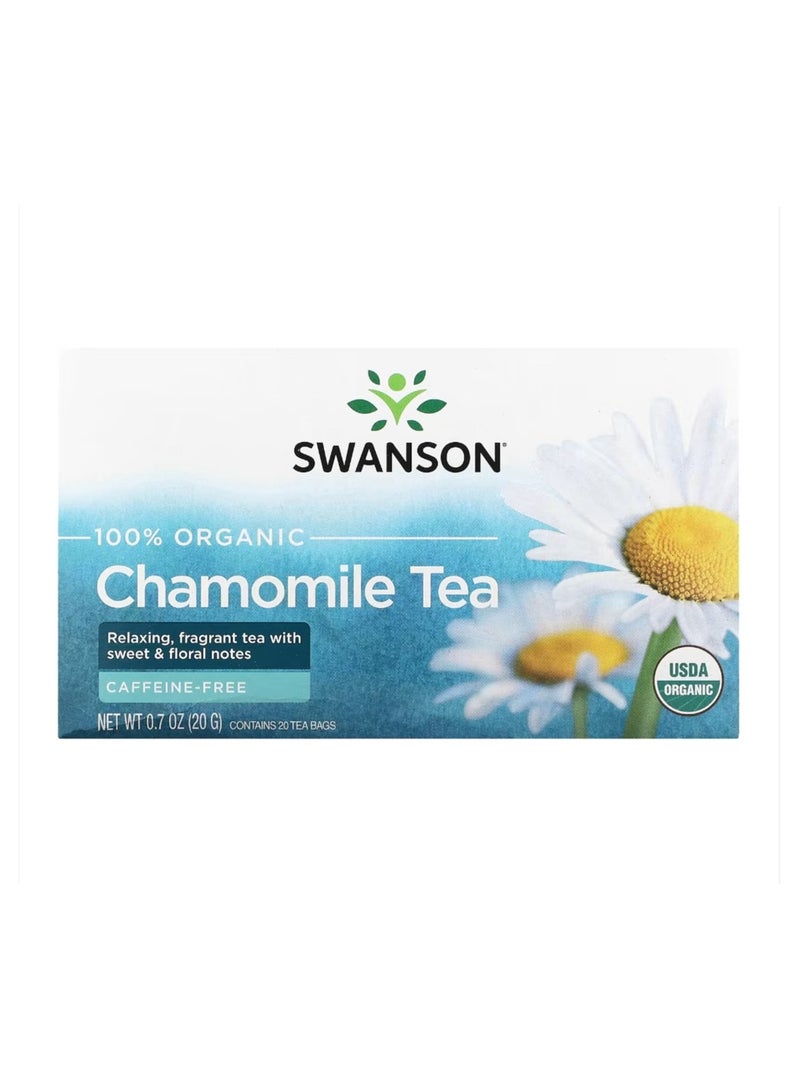 سوانسون شاي البابونج العضوي 100%، خالي من الكافيين 20 كيس شاي 0.7 أونصة (20 جم) - Image 1