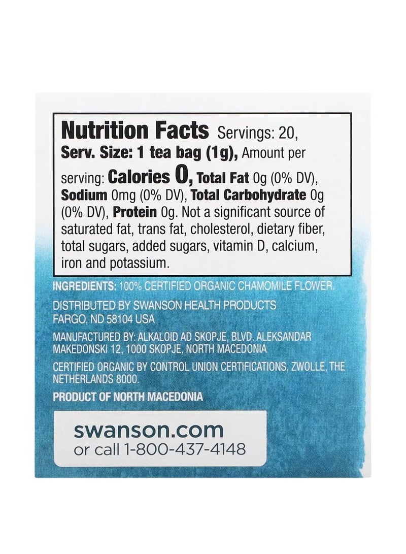 سوانسون شاي البابونج العضوي 100%، خالي من الكافيين 20 كيس شاي 0.7 أونصة (20 جم) - Image 2