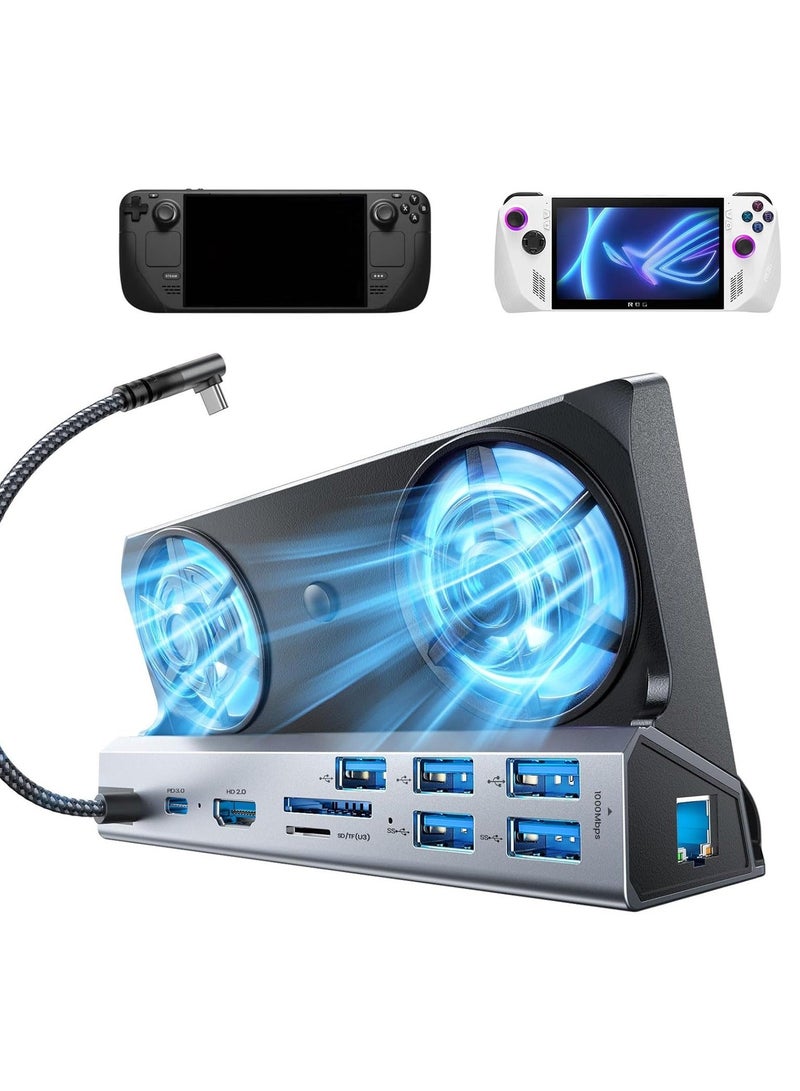 محطة إرساء، محطة إرساء بخاصية 10 في 1 لجهاز Steam Deck مع 5 منافذ USB 3.0 و 2.0، مروحة تبريد مزدوجة، HDMI 4K@60Hz، إيثرنت جيجابت، شحن 100 واط لجهاز Valve Stream Deck، ROG Ally و Legion Go - Image 1