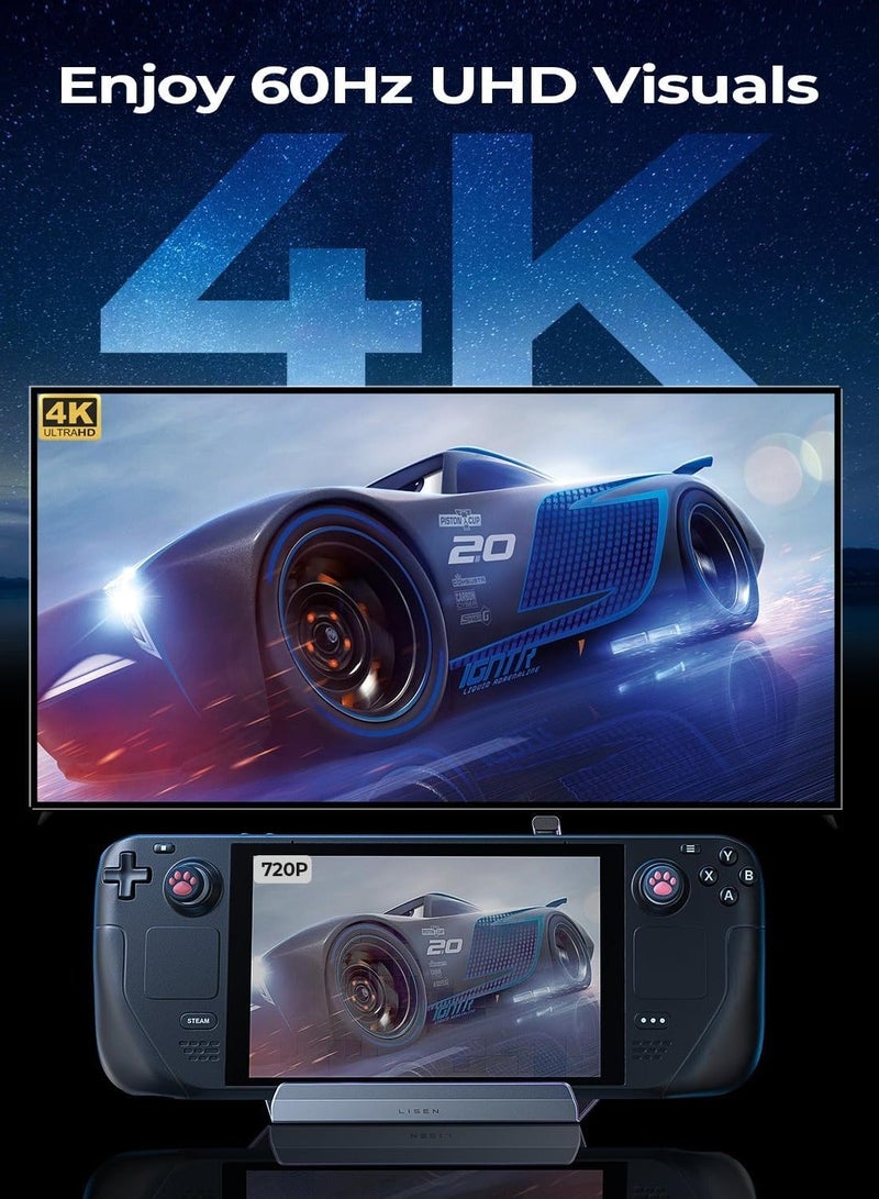 محطة إرساء، محطة إرساء بخاصية 10 في 1 لجهاز Steam Deck مع 5 منافذ USB 3.0 و 2.0، مروحة تبريد مزدوجة، HDMI 4K@60Hz، إيثرنت جيجابت، شحن 100 واط لجهاز Valve Stream Deck، ROG Ally و Legion Go - Image 3