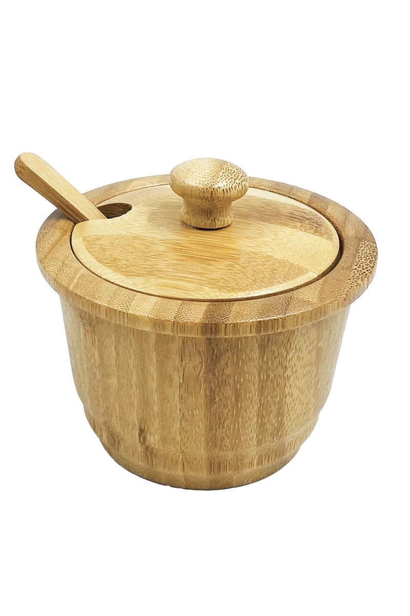Natural Bamboo Condiment Jar with Lid & Spoon – Spice Sugar Salt Storage Pot – Eco-Friendly Wooden Container for Kitchen or Dining Table  - Image 1