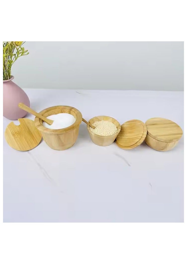 Natural Bamboo Condiment Jar with Lid & Spoon – Spice Sugar Salt Storage Pot – Eco-Friendly Wooden Container for Kitchen or Dining Table  - Image 2