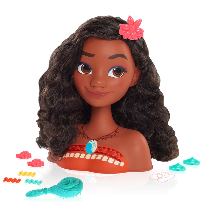 Just Play Disney Princess Moana Styling Head with Accessories, 14-pieces, Black Hair, Brown Eyes, Kids Toys for Ages 3 Up by Just Play - Image 1