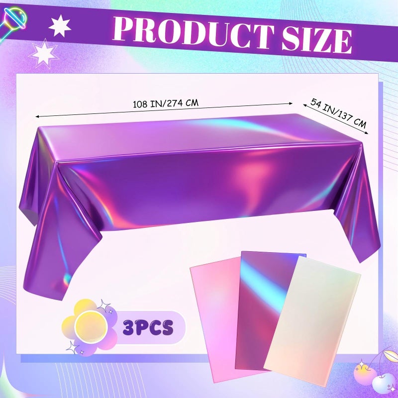 Oudain 3 Pcs Kpop Theme Party Purple & Pink & Silver Iridescent Party Tablecloth 54 x 108 Inch Plastic Rectangle Tablecloth Waterproof Table Cover for Kpop Theme Birthday Decoration - Image 3