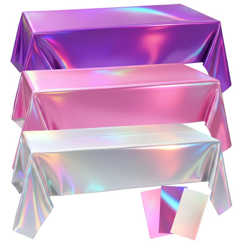 Oudain 3 Pcs Kpop Theme Party Purple & Pink & Silver Iridescent Party Tablecloth 54 x 108 Inch Plastic Rectangle Tablecloth Waterproof Table Cover for Kpop Theme Birthday Decoration - Image 1