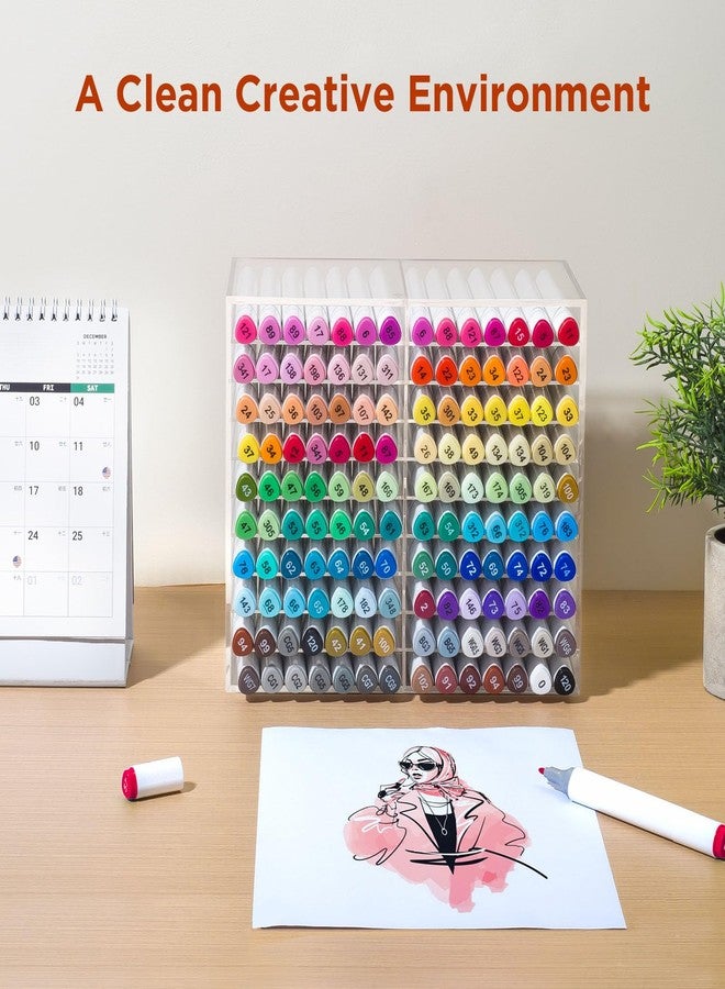 BEYGORM Acrylic Vertical Marker Organizer for 140 Markers,Angled Pen Holders Desktop Organization,Clear Large Stationary Pencil Holder for Desk,Art Supply Storage Organizers for School Supplie - Image 3