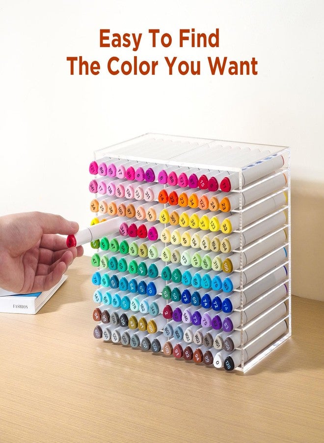 BEYGORM Acrylic Vertical Marker Organizer for 140 Markers,Angled Pen Holders Desktop Organization,Clear Large Stationary Pencil Holder for Desk,Art Supply Storage Organizers for School Supplie - Image 4