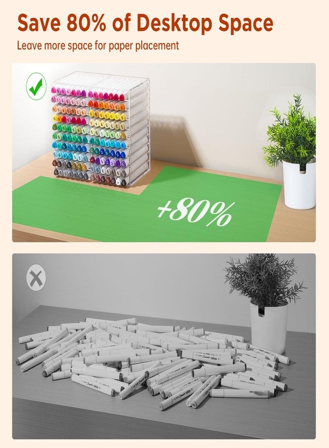 BEYGORM Acrylic Vertical Marker Organizer for 140 Markers,Angled Pen Holders Desktop Organization,Clear Large Stationary Pencil Holder for Desk,Art Supply Storage Organizers for School Supplie - Image 2