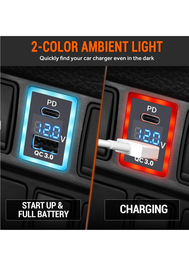 PD+QC3.0 Dual USB Car Charger Fit for Toyota, Type C USB Port Socket Fast Charging with LED Voltage Display  Frame Light, Car Power Socket Fit for Cellphone PDA Laptop GPS (1.3''×0.9'') - Image 5