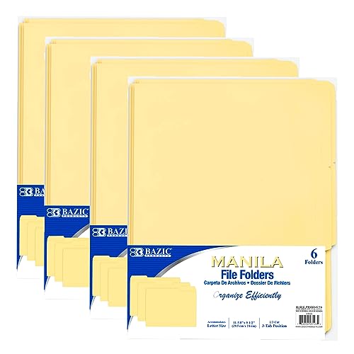 BAZIC Products Manila Folders 11 5/8" x 9/2", Manila File Folders 1/3 Cut Letter Size with Left, Right, Center Tabs – Letter Size for Organizing and Filing Documents, Office Folders, 24-Count - Image 1