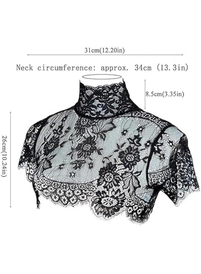 كلفة قابلة للإزالة من الدانتيل للنساء بلون أسود مزهر، قميص نصف مزيف بغطاء للرقبة (م، أسود) - Image 5