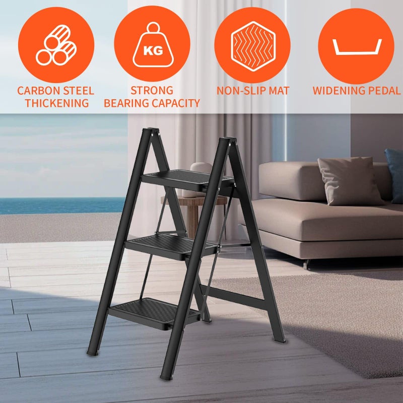 DYUEE 3 Step Ladder with Anti Slip Steps and Feet, Portable Folding Step Stool Heavy Duty Steel Step Ladder, Easy to Store for Home, Kitchen, Gardening, Garage Household Ladder - Image 3
