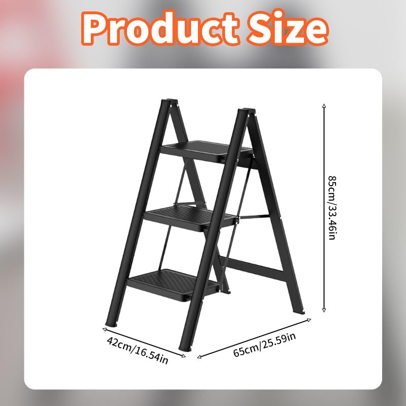 DYUEE 3 Step Ladder with Anti Slip Steps and Feet, Portable Folding Step Stool Heavy Duty Steel Step Ladder, Easy to Store for Home, Kitchen, Gardening, Garage Household Ladder - Image 2