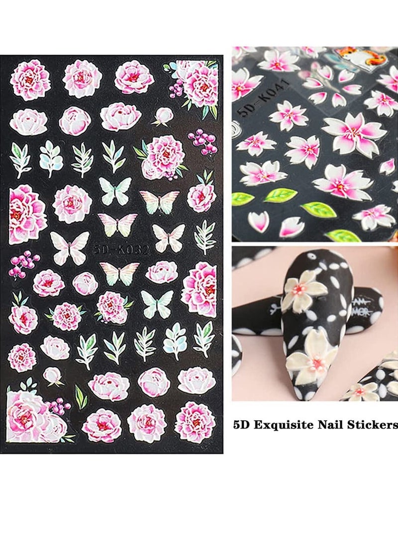 نيبمينينت Flower Nail Art Sticker Decals 5d Exquisite Embossed Supplies Self-Adhesive Decoration Pink Romantic Cherry Blossom Leaf Petal Carving Design Acrylic 3 Sheets - Image 3