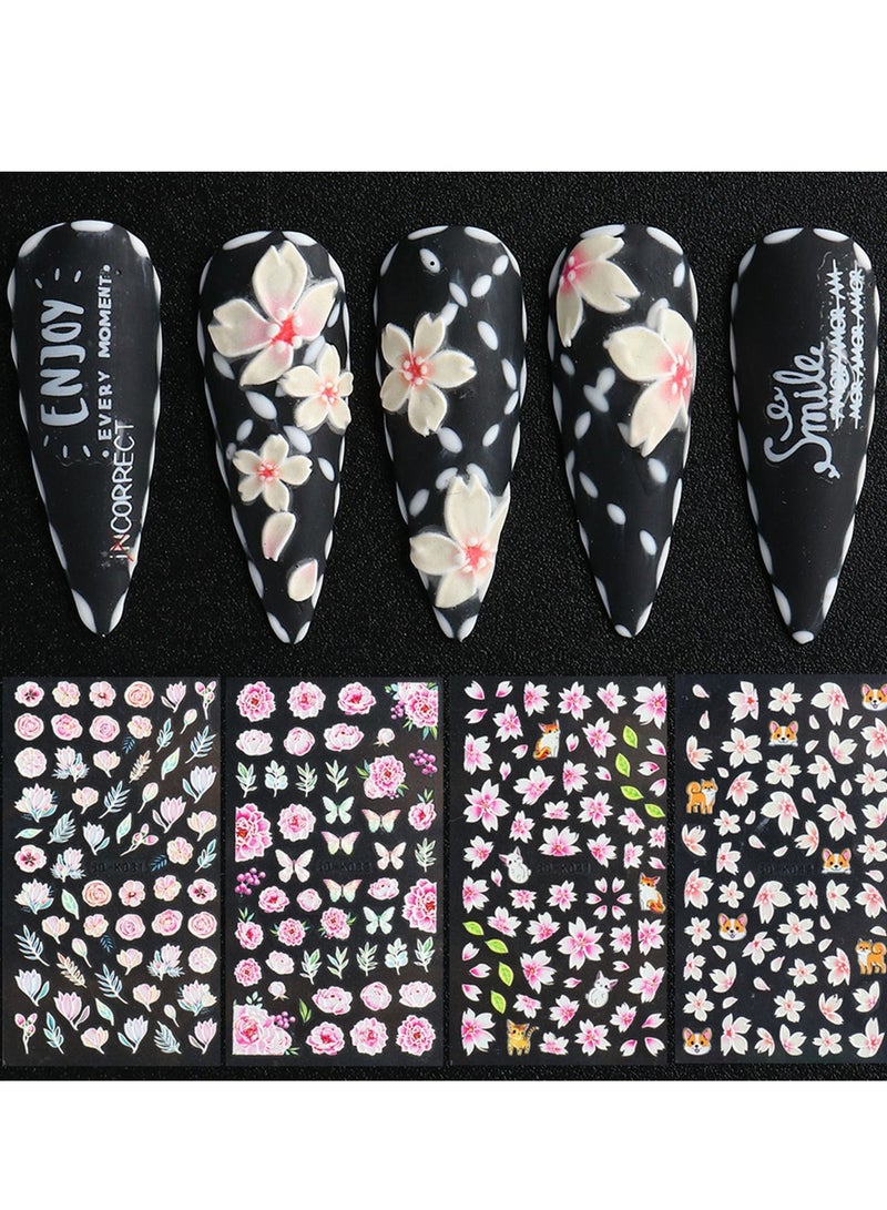 نيبمينينت Flower Nail Art Sticker Decals 5d Exquisite Embossed Supplies Self-Adhesive Decoration Pink Romantic Cherry Blossom Leaf Petal Carving Design Acrylic 3 Sheets - Image 5