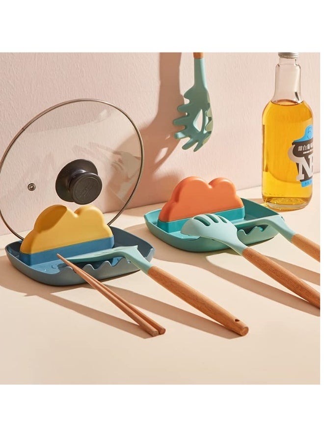 Kitchen Utensils Rest with Drip Pad, Cooking Spoon Rest with Lid Holder, Heat-Resistant Pot Lid Stand Holder, Countertop Organiser Rack for Spoon, Ladles, Tongs, Spatula, Fork,Blue and Green, 2pcs  - Image 3