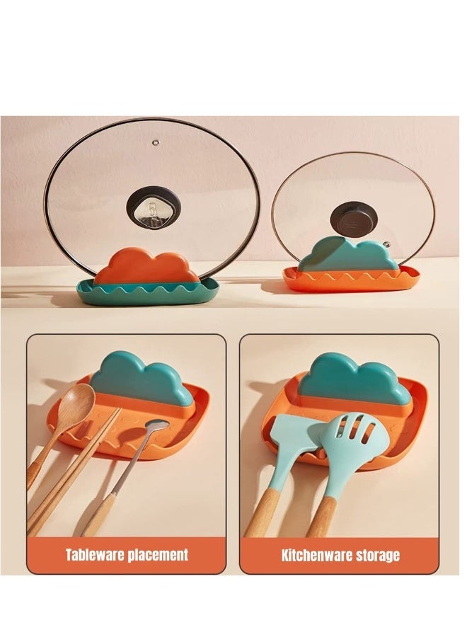 Kitchen Utensils Rest with Drip Pad, Cooking Spoon Rest with Lid Holder, Heat-Resistant Pot Lid Stand Holder, Countertop Organiser Rack for Spoon, Ladles, Tongs, Spatula, Fork,Blue and Green, 2pcs  - Image 4