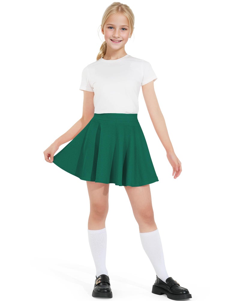 BOOPH Kids Girls Skirt Casual Mini Flare Plain Pleated Skater Uniform Skirts 7-8 Years Green - Image 3