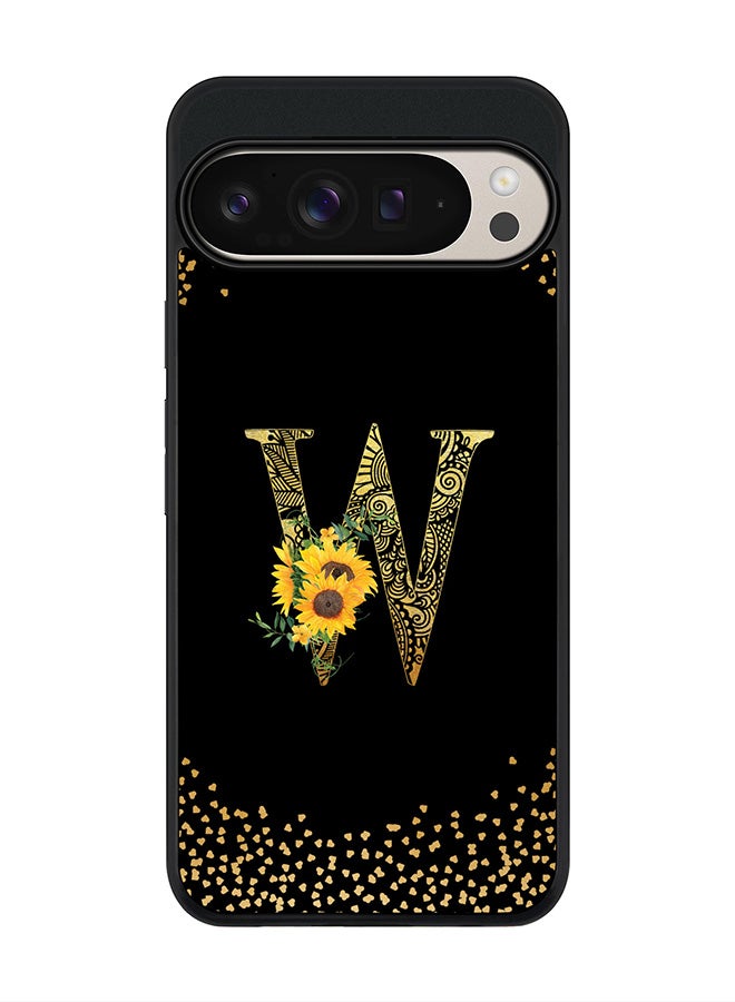 Stylizedd For Google Pixel 9 Pro XL Case,Slim fit Camera Protection, Shockproof Thin Phone cover - Custom Floral Monogram - W ( Black ) - Image 1