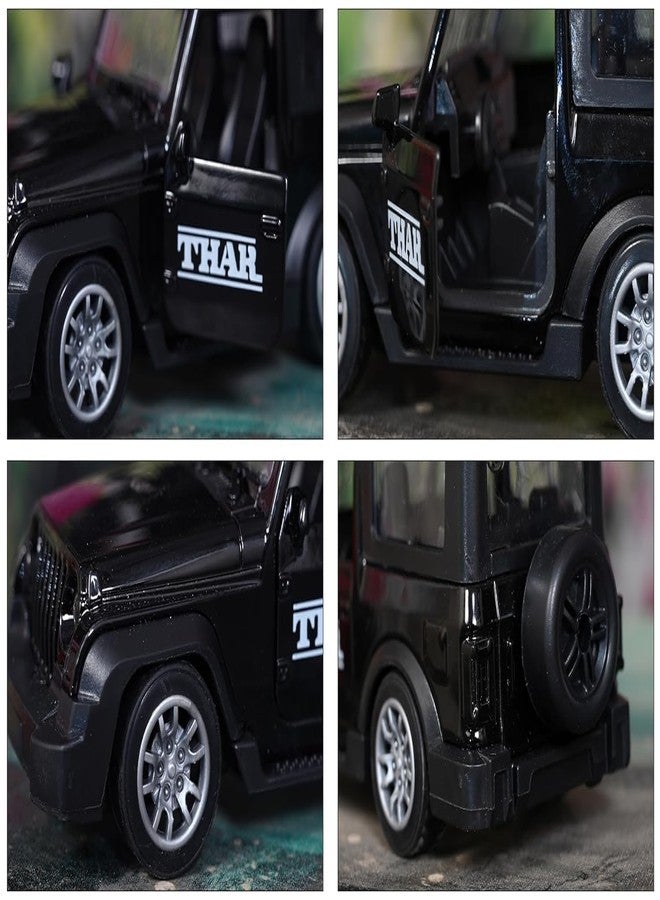 KAVANA 1:32 Scale Diecast Metal Pull-Back Openable Doors 4X4 Thar/Jeep Car Toy For Kids Realistic Miniature Model Gift 2+Yrs Girls Boys, Black - Image 2