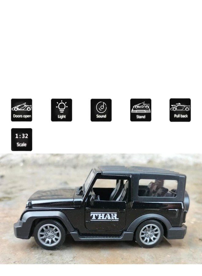 KAVANA 1:32 Scale Diecast Metal Pull-Back Openable Doors 4X4 Thar/Jeep Car Toy For Kids Realistic Miniature Model Gift 2+Yrs Girls Boys, Black - Image 3