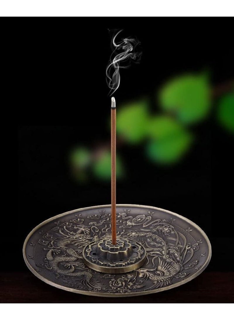 SYOSI Zinc Alloy Incense Stick Burner Holder Chinese Dragon Pattern Censer Plate Buddhism Censer Incense Plate for Bedroom,Temple, Office (Bronze) - Image 2