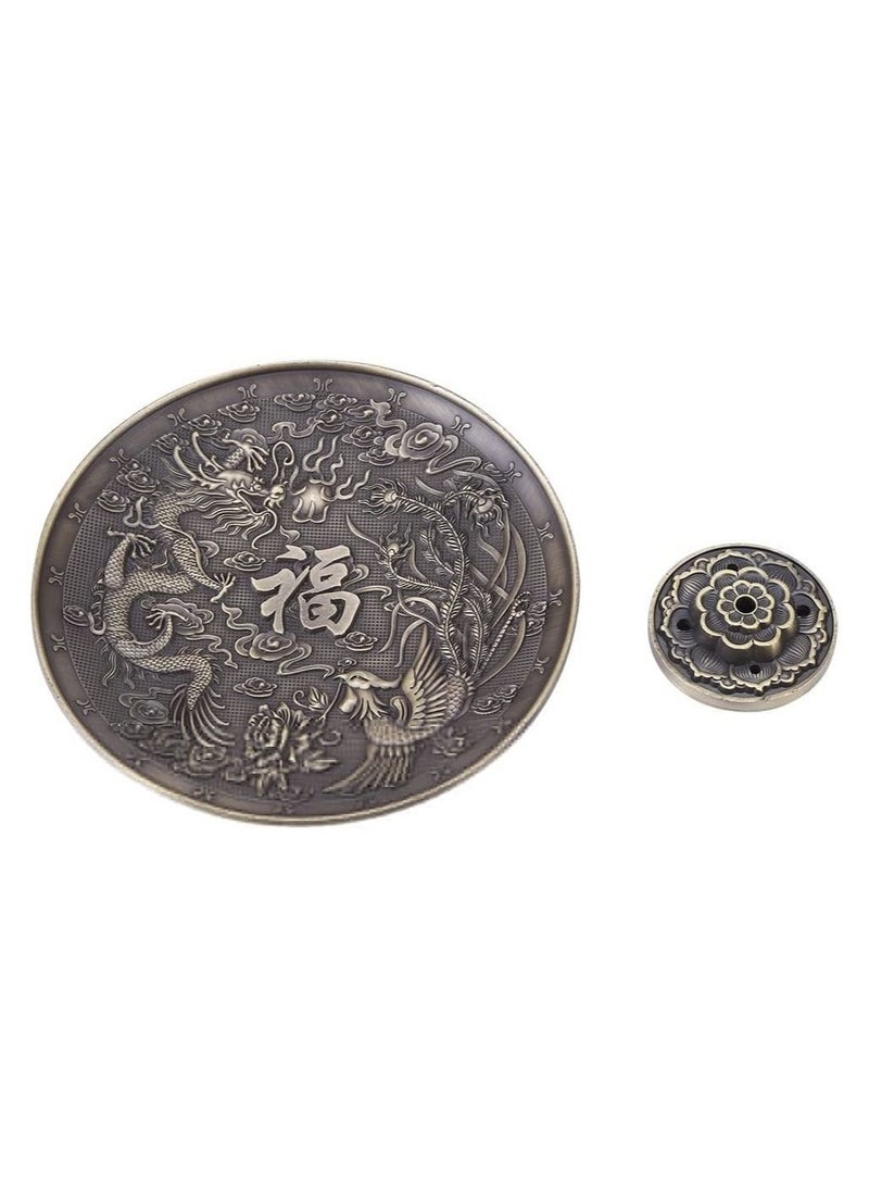 SYOSI Zinc Alloy Incense Stick Burner Holder Chinese Dragon Pattern Censer Plate Buddhism Censer Incense Plate for Bedroom,Temple, Office (Bronze) - Image 5