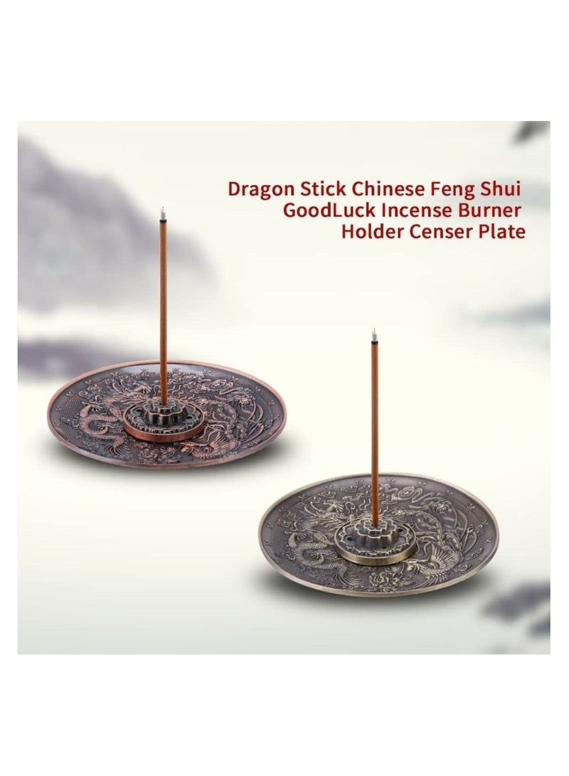SYOSI Zinc Alloy Incense Stick Burner Holder Chinese Dragon Pattern Censer Plate Buddhism Censer Incense Plate for Bedroom,Temple, Office (Bronze) - Image 4