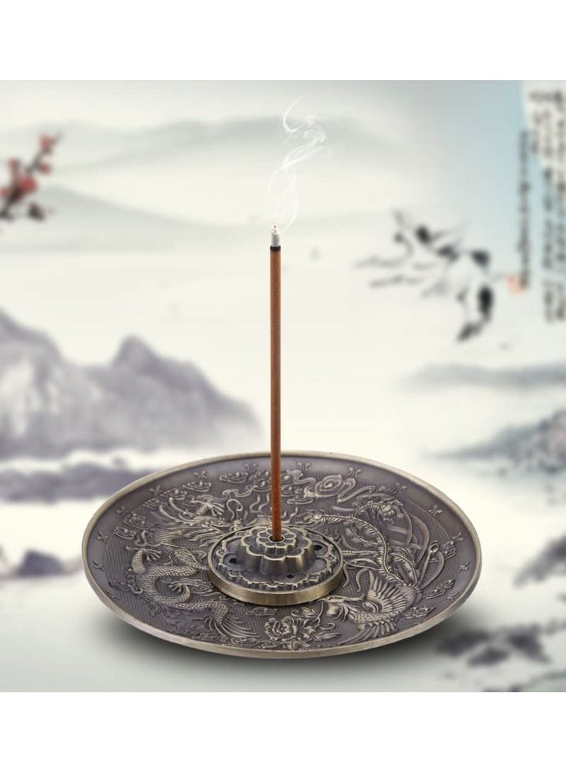 SYOSI Zinc Alloy Incense Stick Burner Holder Chinese Dragon Pattern Censer Plate Buddhism Censer Incense Plate for Bedroom,Temple, Office (Bronze) - Image 3