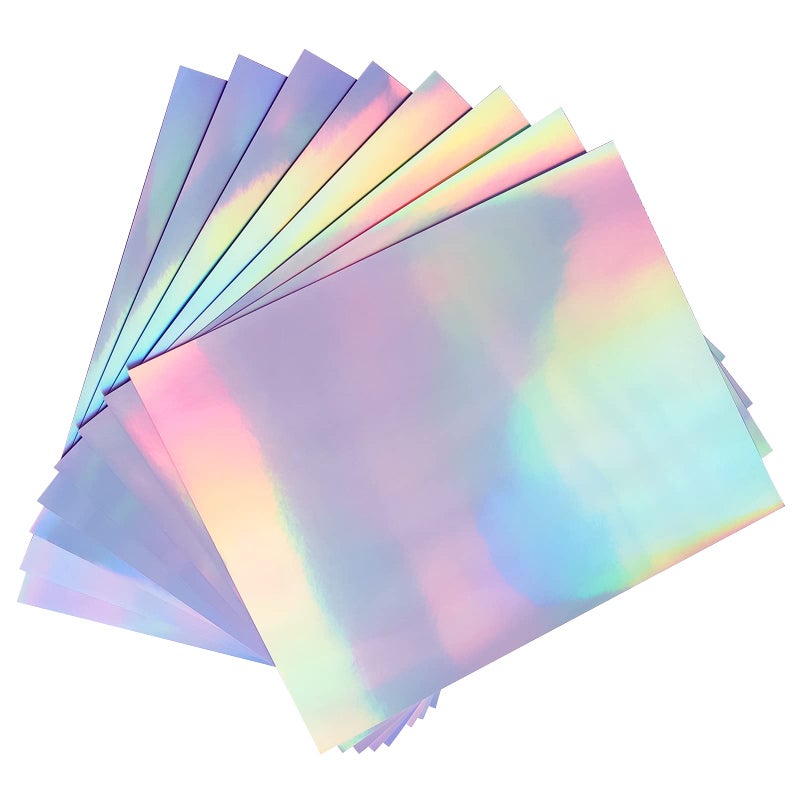 UOKHO 50 Sheets Holographic Sticker Paper, Printable Vinyl Sticker Paper for Ink Jet Printer ï¼† Laser Printer - 8.5 x 11 inches, Self- Adhesive Waterproof Dries Quickly - Rainbow - Image 1