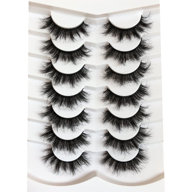 Pooplunch False Eyelashes Sexy Volume 8D Faux Mink Lashes 15MM Wispy Short Natural Fake Eye Lash Strips 7 Pairs Pack - Image 1